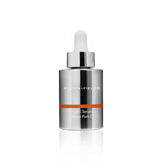 Rodan + Fields Pure C Serum bottle, 10% Vitamin C water-free formula for skin brightening and antioxidant protection.