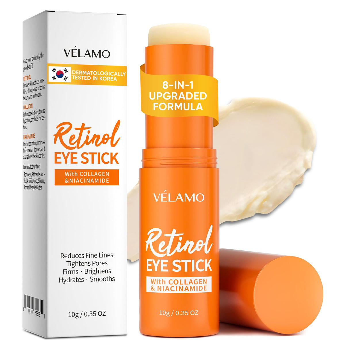 VELAMO ADVANCED Korean Retinol Eye Stick (10g) with Collagen and Peptides for Anti-Aging.