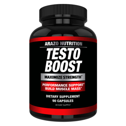 Arazo Nutrition TestoBoost testosterone booster capsules men Tribulus Epimedium Hawthorn Zinc herbal muscle growth strength support bottle