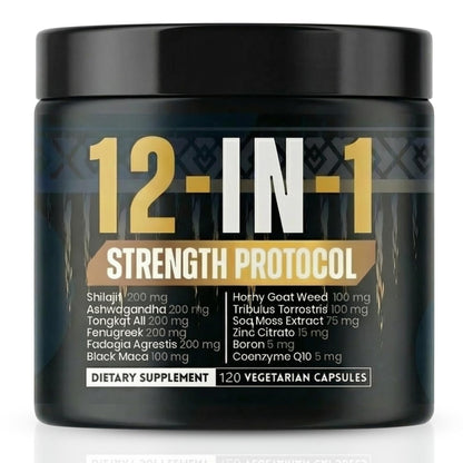 Body C.E.O. 12 in 1 testosterone booster capsules men Shilajit Ashwagandha Tongkat Ali zinc energy strength vitality support 120 capsules bottle