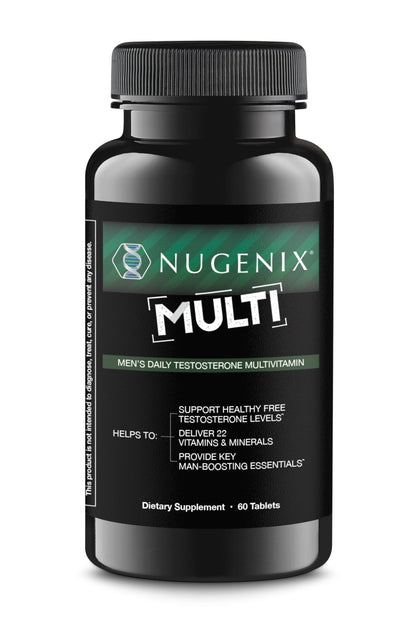 Nugenix multivitamin tablets men testosterone support vitamins minerals nitric oxide blood flow energy hormone balance 60 tablets bottle