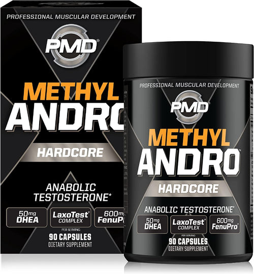 PMD Methyl Andro Hardcore testosterone support capsules men lean muscle strength workout performance supplement 90 capsules bottle