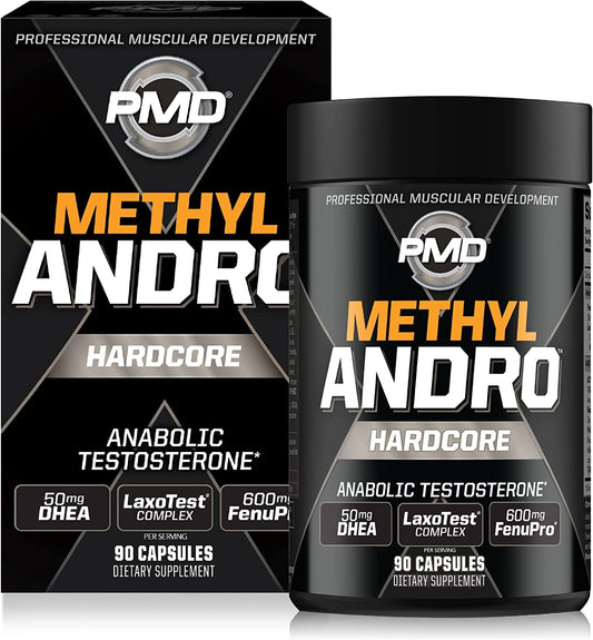 PMD Methyl Andro Hardcore testosterone support capsules men lean muscle strength workout performance supplement 90 capsules bottle