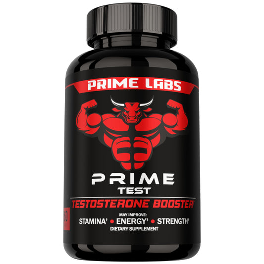 Prime Labs testosterone booster supplement for men stamina endurance strength performance support 60 caplets bottle