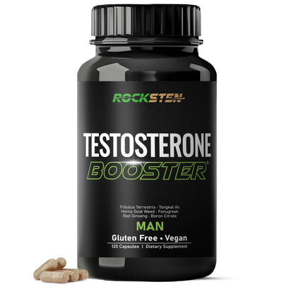 RockSten testosterone booster capsules men Tribulus Tongkat Ali Fenugreek stamina energy muscle growth bodybuilding workout support bottle