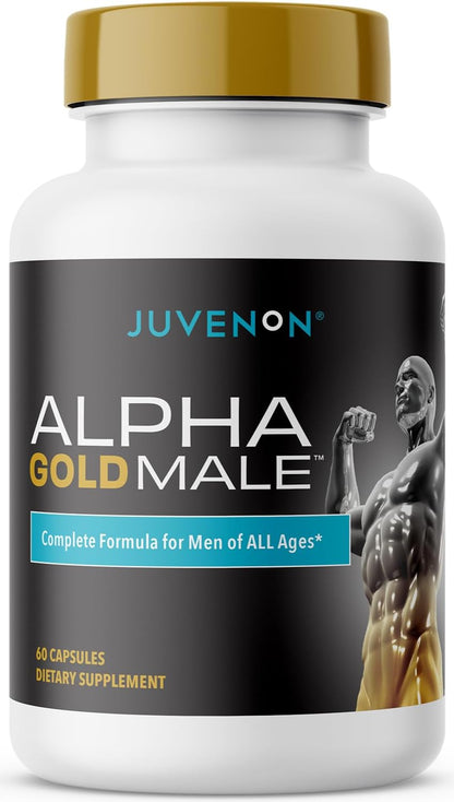 Juvenon Alpha Gold testosterone booster capsules men KSM-66 Ashwagandha Fenugreek Boron Saw Palmetto energy vitality performance non GMO vegetarian bottle