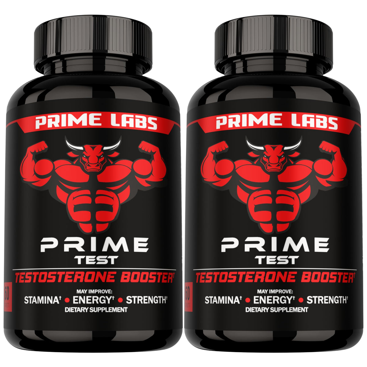 Prime Labs testosterone booster caplets men energy strength stamina endurance workout performance support 2 pack 120 caplets bottles