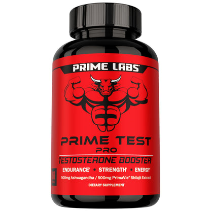 Prime Labs Prime Test Pro testosterone booster capsules men Ashwagandha Shilajit DIM energy vitality performance support 60 capsules bottle