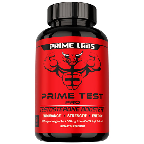 Prime Labs Prime Test Pro testosterone booster capsules men Ashwagandha Shilajit DIM energy vitality performance support 60 capsules bottle