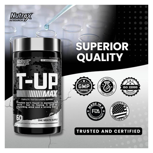 men testosterone booster capsules Nutrex T-UP muscle strength recovery performance support 60 capsules bottle