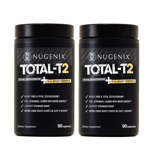 Nugenix Total-T2 testosterone nitric oxide booster tablets men Tongkat Ali Citrulline energy blood flow strength performance 180 count bottle