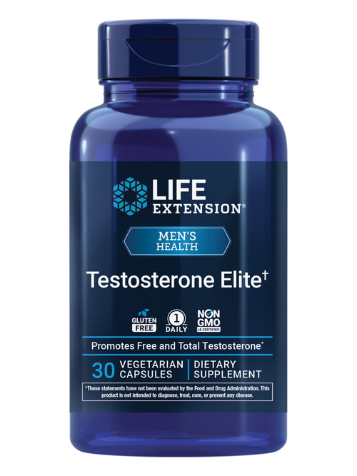 Life Extension Testosterone Elite capsules men pomegranate cacao luteolin male health energy performance support vegetarian 30 capsules bottle