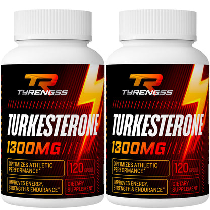 TyRengss Turkesterone testosterone booster capsules 1300mg Ajuga Turkestanica extract muscle mass athletic performance strength 240 capsules bottle