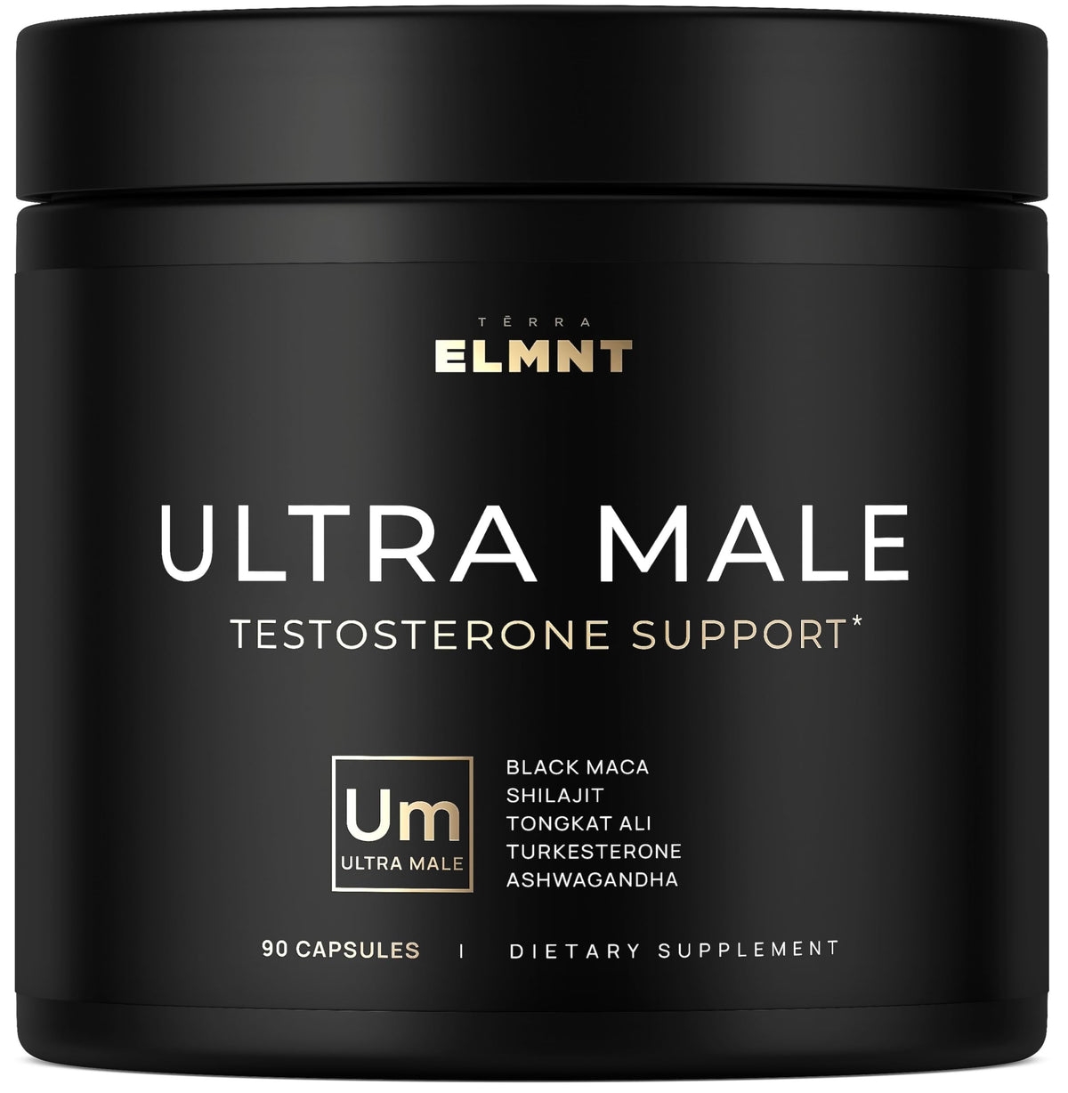 ULTRA MALE premium testosterone booster supplement for men with Shilajit Black Maca Ashwagandha Tongkat Ali libido energy strength support capsules bottle